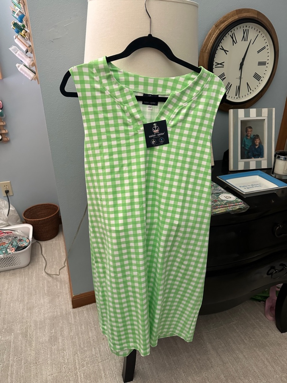 Sleeveless Green Gingham Dress by Sailor-Sailor, size large, new with tags